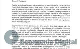 Carta de un dirigente de Cepyme a Gerardo Cuerva en la guera con Antonio Garamendi