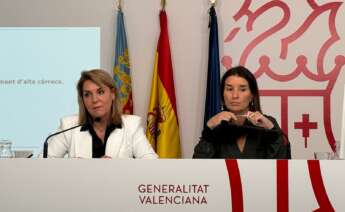 Susana Camarero (izq.) y Ruth Merino (der.), en rueda de prensa tras el pleno del Consell de la Generalitat.