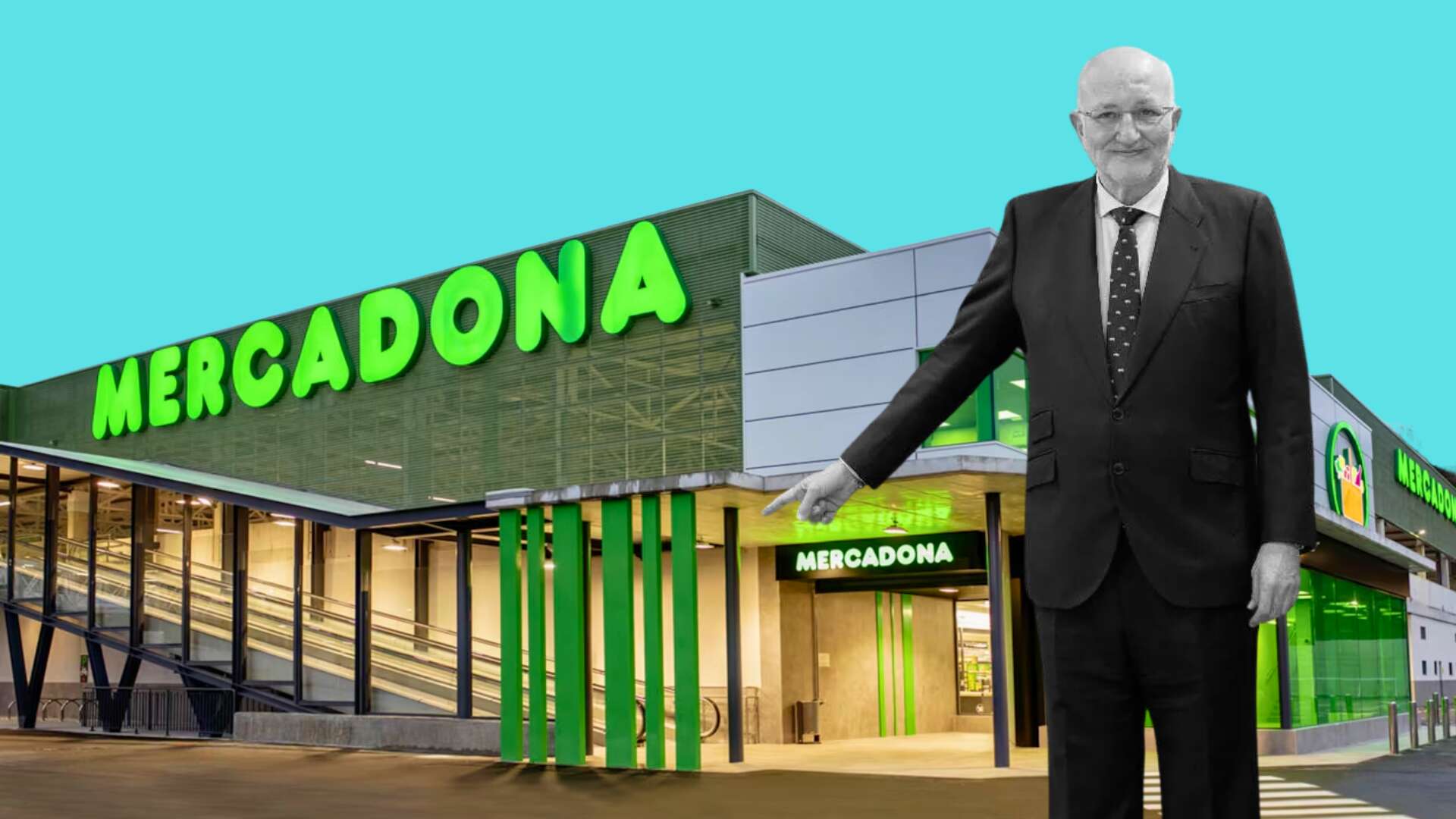 Juan Roig señalando un Mercadona