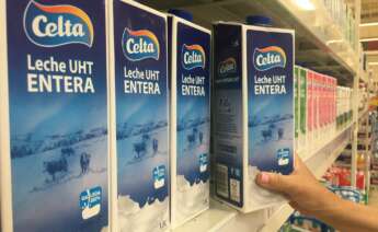 Cartones de Leche Celta en el lineal de un supermercado / Leche Celta