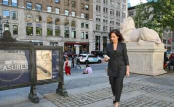 Isabel Díaz Ayuso, en Nueva York, con un traje de Zara