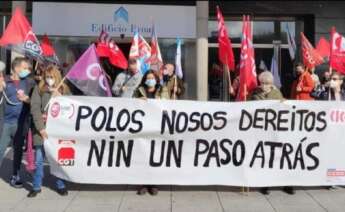 Imagen de archivo de una protesta de los trabajadores de la antigua Extel en A Coruña. Foto: CGT