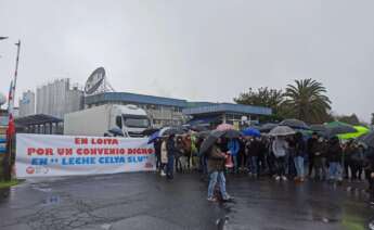 Protesta de los trabajadores en la planta de Leche Celta / CIG