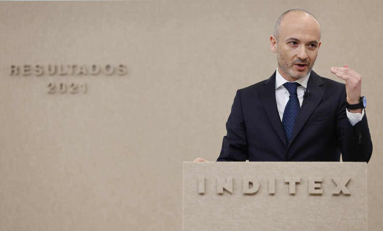 Óscar García Maceiras, consejero delegado de Inditex en la presentación de los resultados anuales 2021. EFE/Cabalar