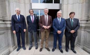 Francisco Conde, vicepresidente ecónomico de la Xunta, José Luis Díaz-Varela, presidente de grupo Indukern; Alfonso Rueda, presidente de la Xunta; José Tomé, alcalde de Monforte, y Raúl Díaz-Varela, presidente de Kern Pharma