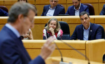 Alberto Núñez Feijóo interviene en el Senado ante la mirada de Pedro Sánchez / EFE