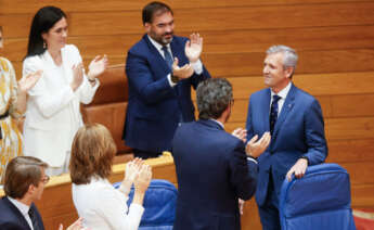 El presidente de la Xunta, Alfonso Rueda, tras su intervención en el debate del estado de la autonomía, en el que los dos grupos de la oposición defenderán sus proyectos alternativos con la vista puesta en las próximas elecciones gallegas, este lunes en Santiago de Compostela