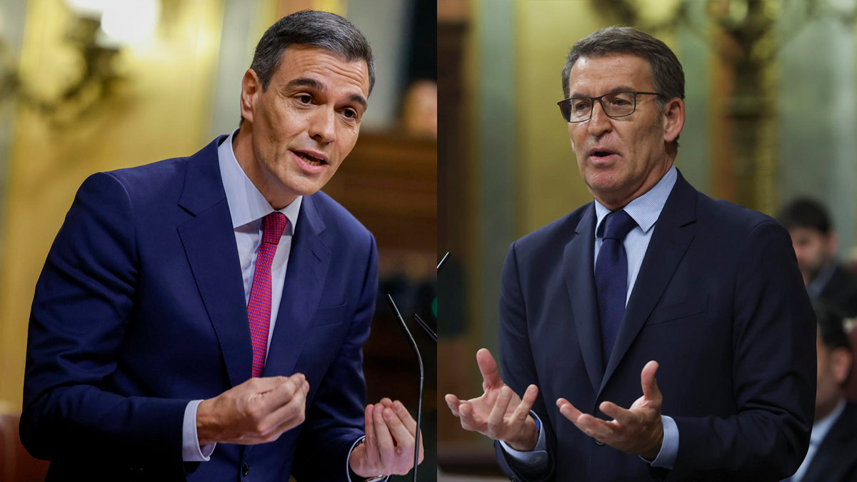 Pedro Sánchez y Alberto Núñez Feijóo durante el debate de investidura