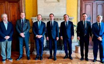 El presidente del Consell de Mallorca, Llorenç Galmés, junto al presidente de Abanca, Juan Carlos Escotet, recibido en audiencia