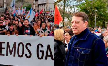 Ana Pontón y José Ramón Gómez Besteiro en la manifestación en defensa del gallego en Santiago