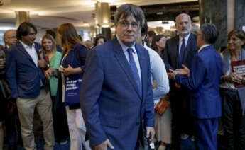 BRUSELAS (BÉLGICA), 05/09/2023.- El expresidente de la Generalitat Carles Puigdemont, este martes en la inauguración de la muestra "Contribución de Cataluña al progreso social y político de la UE" en Bruselas.-EFE/ Pablo Garrigós