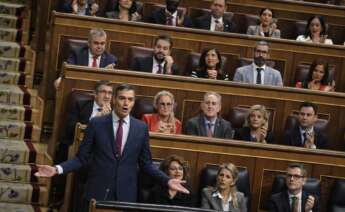 El presidente del Gobierno, Pedro Sánchez ,interviene durante una sesión de control al Gobierno, en el Congreso de los Diputados. Foto: Fernando Sánchez / Europa Press