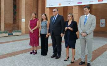 Jessica de León, Arturo Bernal, Nuria Montes y Jaume Bauzá, consejeros de Turismo de Canarias, Andalucía, Comunidad Valenciana y Baleares, a su llegada al Tourism Innovation Summit en Sevilla.