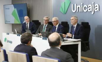 Isidro Rubiales, CEO de Unicaja, interviene en el acto de presentación de los resultados financieros de 2024.